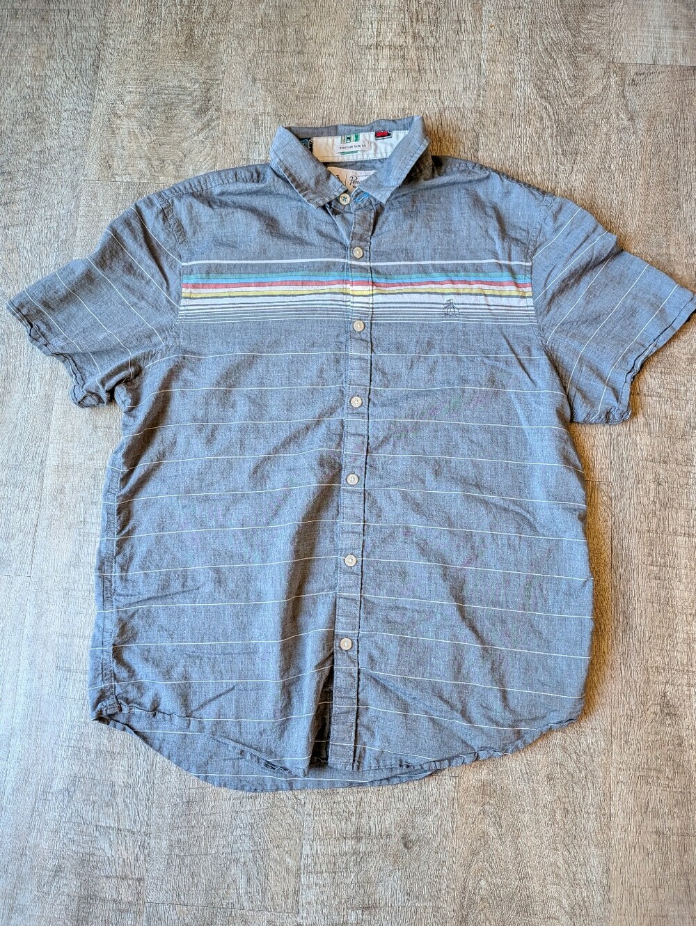 Original Penguin Heritage Slim Fit Rainbow Retro Button Down Size Large